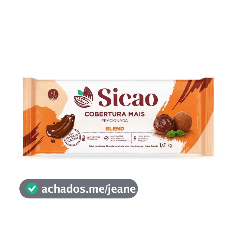 Cobertura Mais Blend Barra 1,01kg Sicao