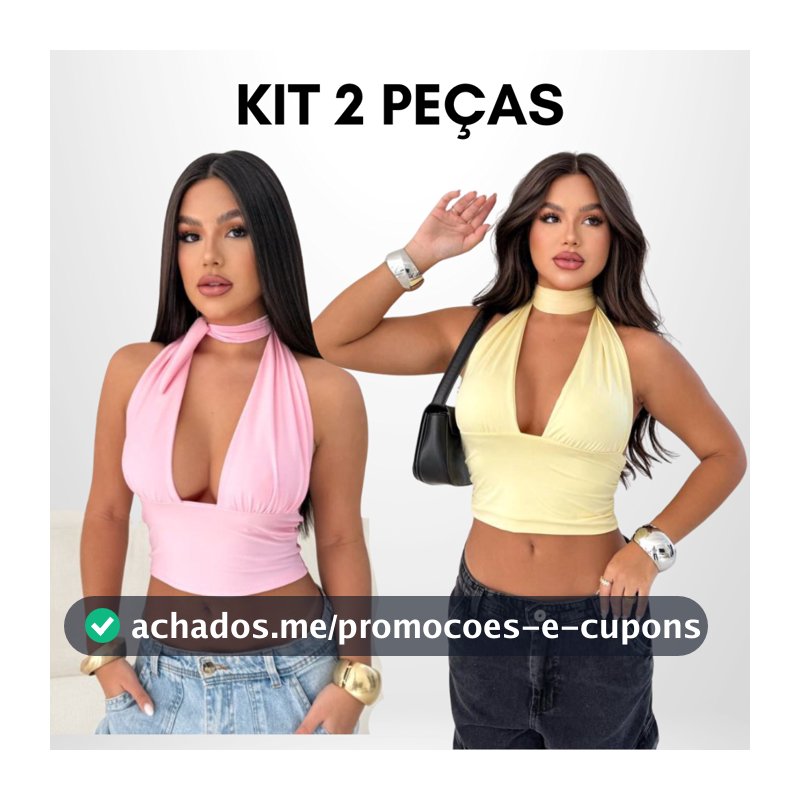 Kit 2 Cropped Top Frente Única Amarraçao Multiforma Moda Gringa Decotado Suplex Sexy Blogueira Festa