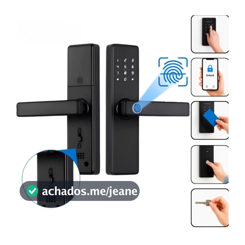 Tuya APP WIFI Fechadura Digital Eletrica Inteligente 5 Em 1 – Biometria, Senha, NFC E Chave Tradicional