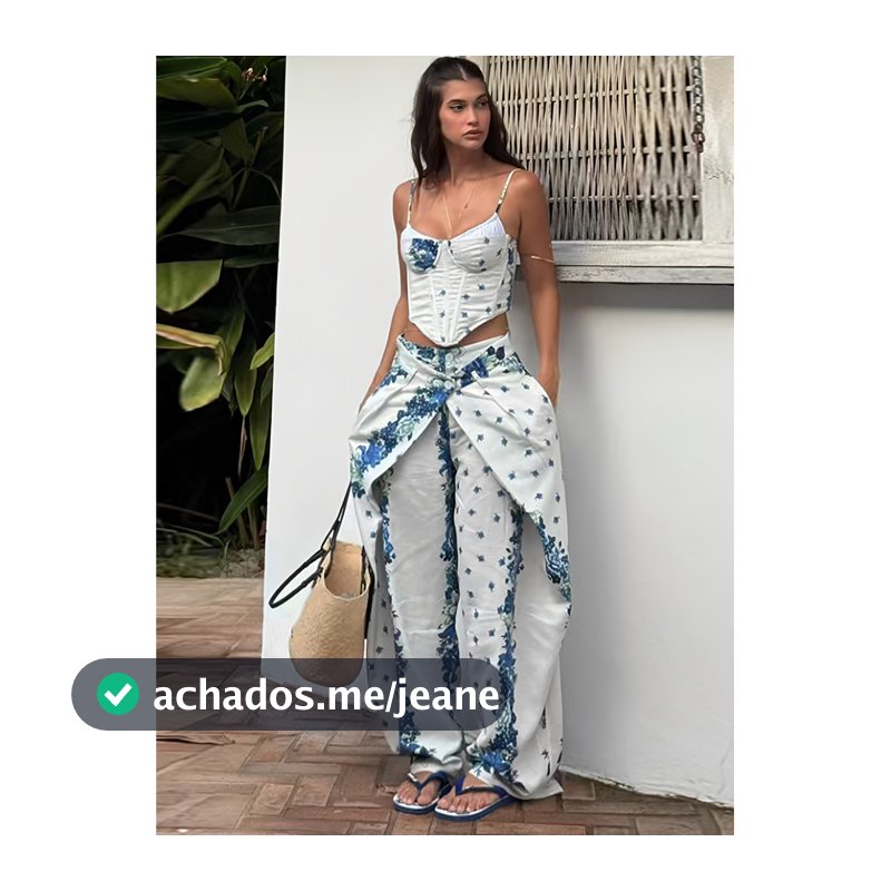 Novo conjunto feminino estampado estilingue + calças de perna larga conjunto de duas peças781345 781455