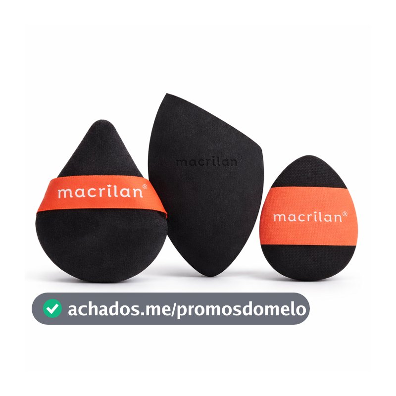 Trio Esponjas Maquiagem Macrilan EP26 Para Base Pó e Corretivo Preta