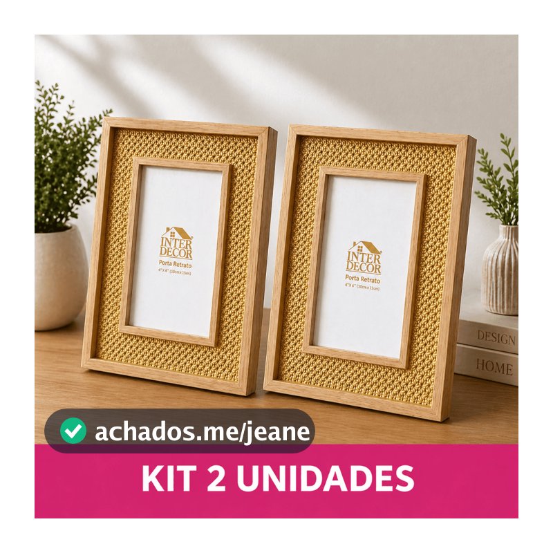 Kit 2 Porta Retrato MDF Com Treliça de palha indiana 10x15