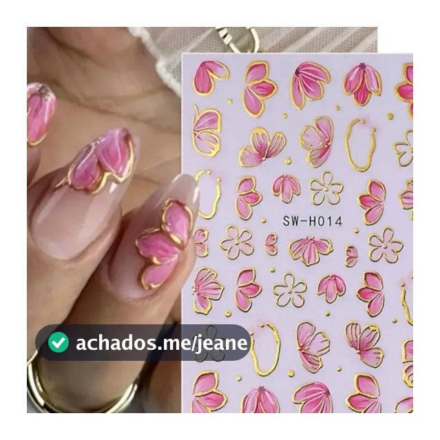 Uma Cartela De Adesivos de Unhas Flores Rosas com Detalhes Dourados | Nail Art Autocolante Y2K/ ENVIO RÁPIDO DO BRASIL