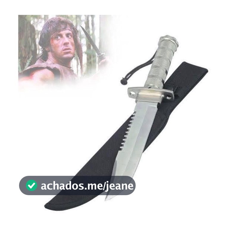 Faca Rambo Tática Militar Aço inox serrilhado kit sobrevivência + Bainha