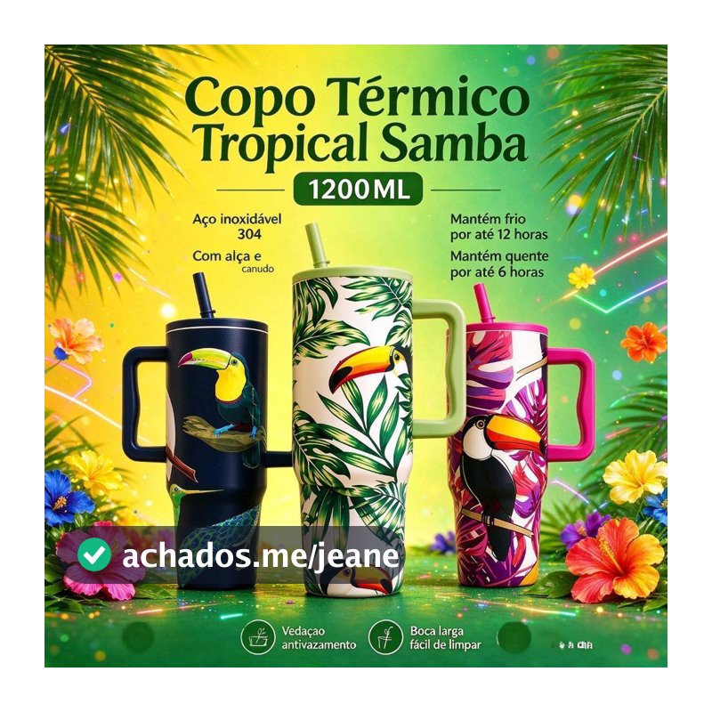 Copo Térmico 1200ML com Alça e Canudo – Personalizado Estampado Fauna Inox Copo de água de grande capacidade