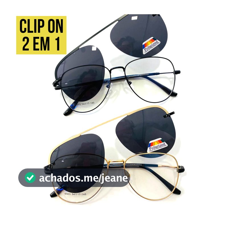 Óculos 2 em 1 Aviador Armação de Grau em Metal Clip On Com Lente Solar Polarizada e Proteção UV400