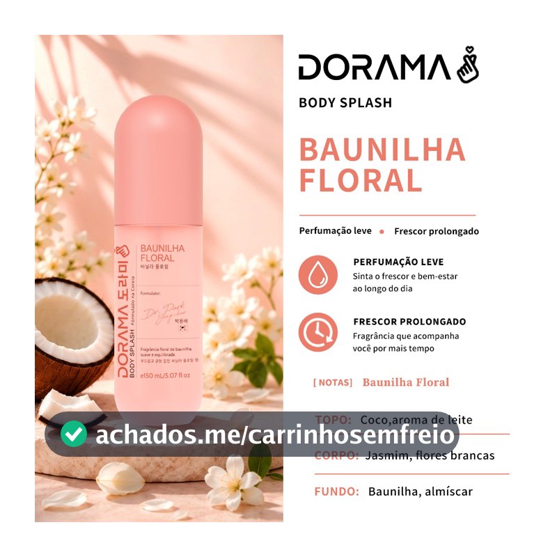 DORAMA Body Splash Desodorante Colônia Feminino 150ml Fragrância Fixação Prolongada Uso Dia e Noite