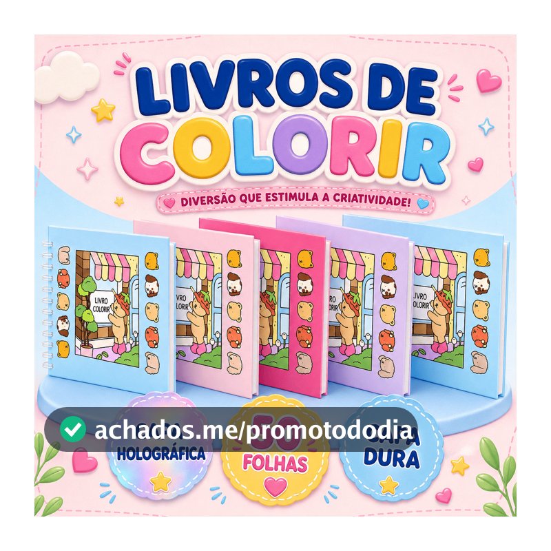 Kit Livros para Colorir Infantil Capa Dura Holográfica 50 Folhas Antiestresse 10 a 50 Unidades