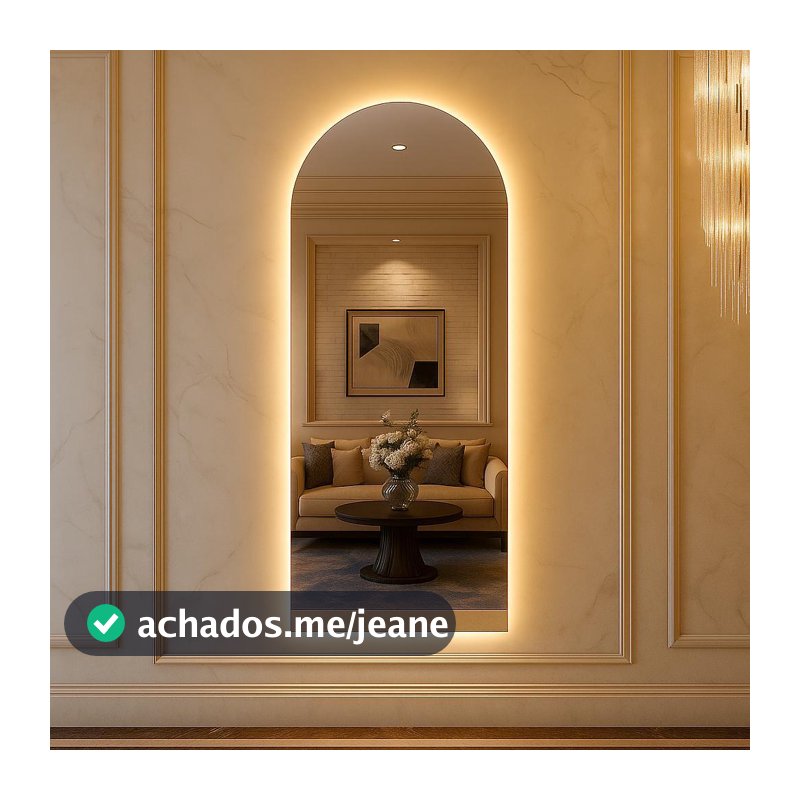 Espelho Oval Base Reta Led 150cm 170cm Luz Branco e Luz Amarela Flame Quarto Sala Salão Loja