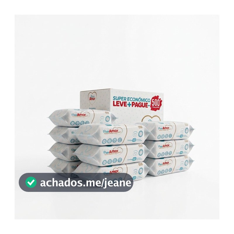 Box Puro Amor Premium com 500 Lenços/Toalhas Umedecidas - Tampa FlipTop