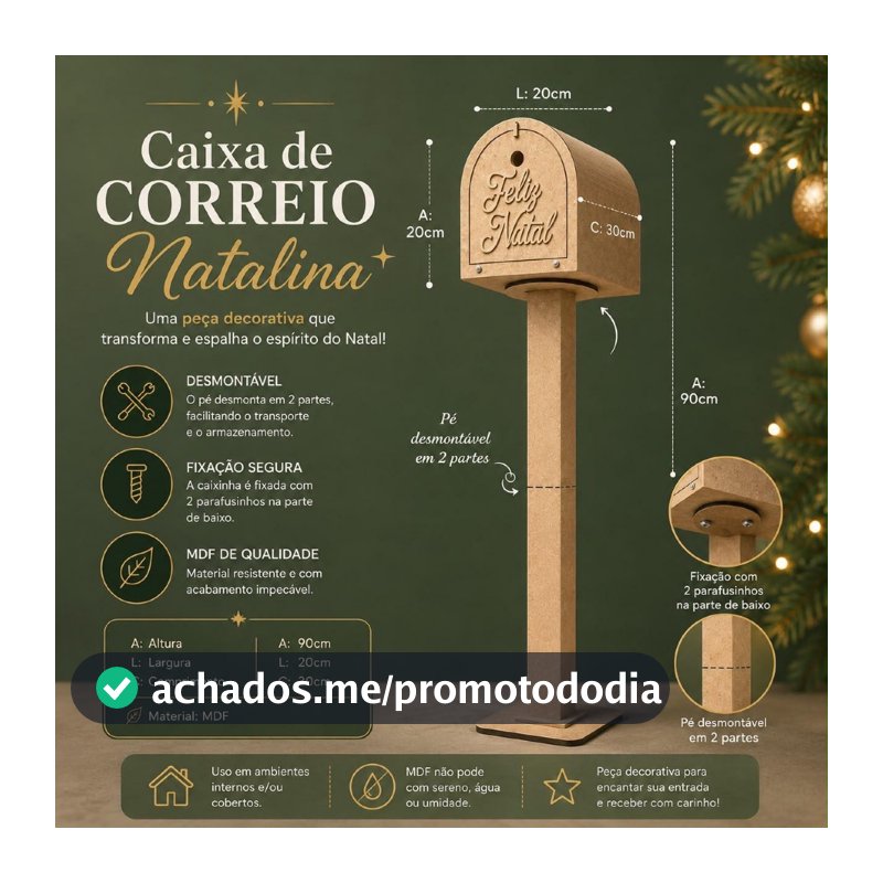 Caixa Postal Correio Natalina MDF Feliz Natal Mdf cru com Pé Decoração de Natal Cartinhas Papai Noel