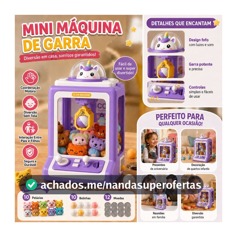 Máquina de Pegar Ursos Divertida para Crianças - Máquina de Pegar Animais com Garra, Presentes e Fichas