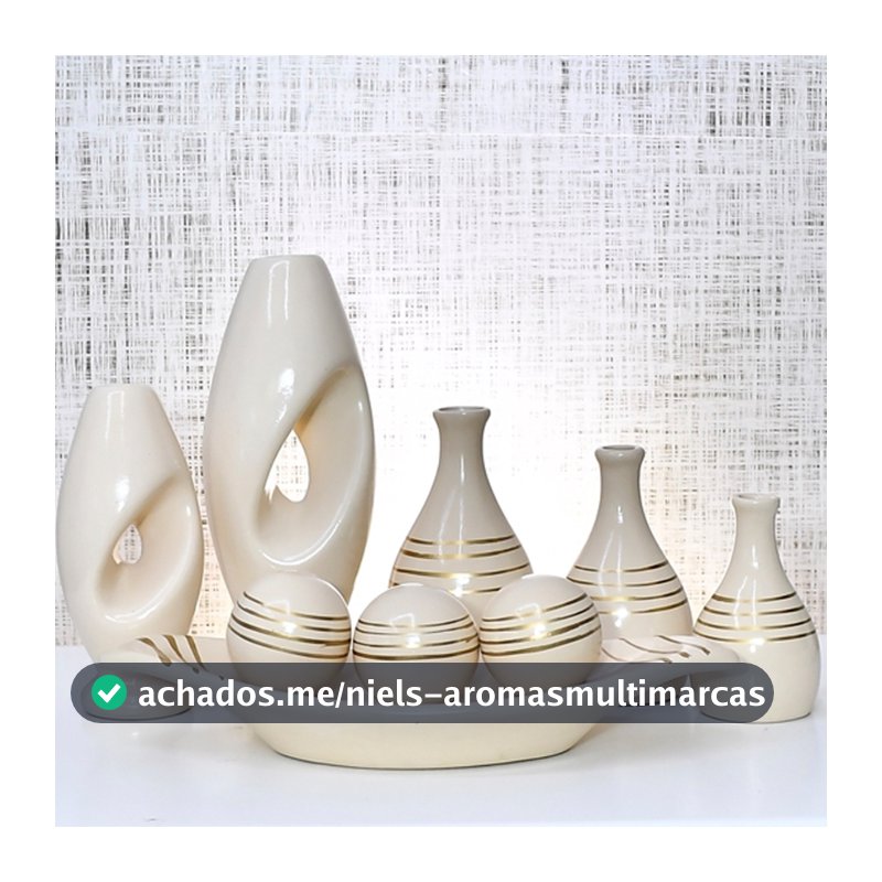Kit 9 Jarros Decorados Trio Vaso Ceramica Enfeite Centro Mesa Sala enfeite Casa rack Aparador Nicho