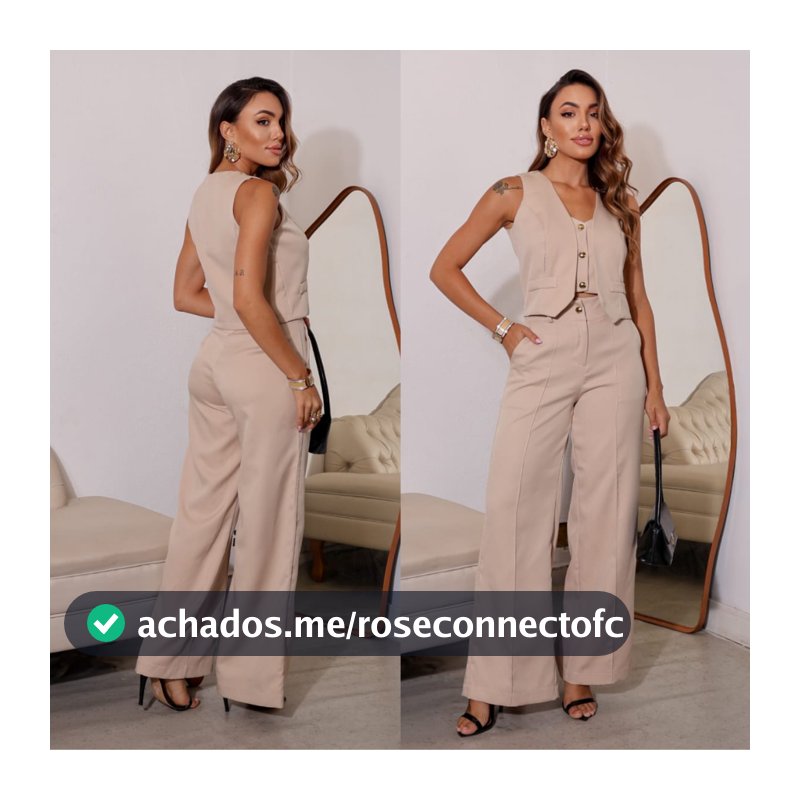 Conjunto Feminino Colete com Botões e Calça com Dois Botões Alfaiataria