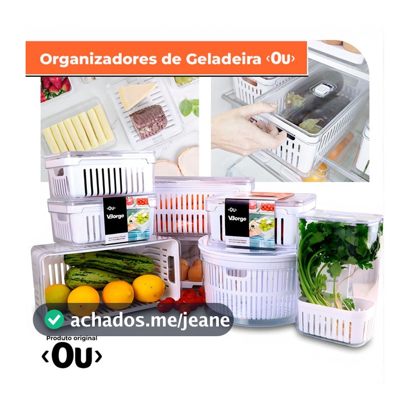 Kit Pote Organizador de Geladeira Com Escorredor Cesto Tampa Multiuso Alimentos Verdura Vegetais OU