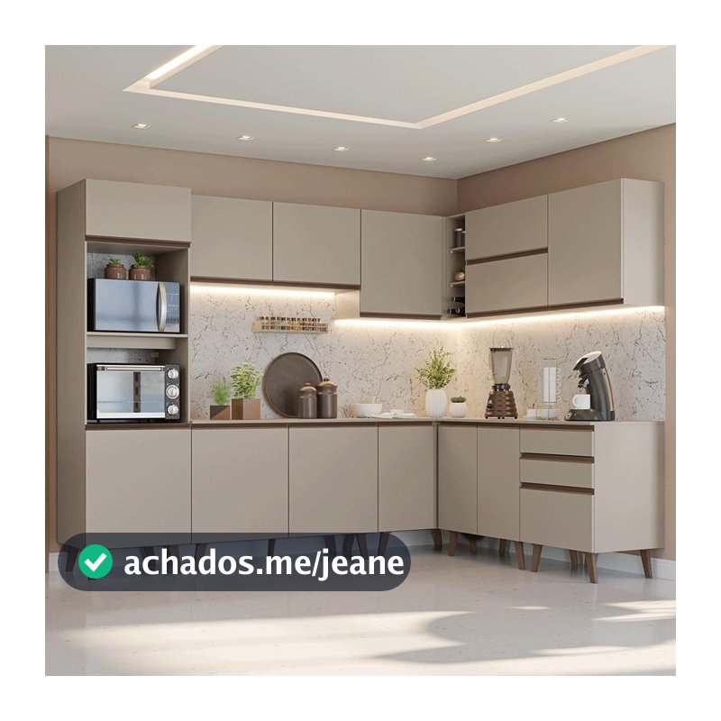 Armário de Cozinha Completa de Canto 465 cm Crema Nice Madesa 01