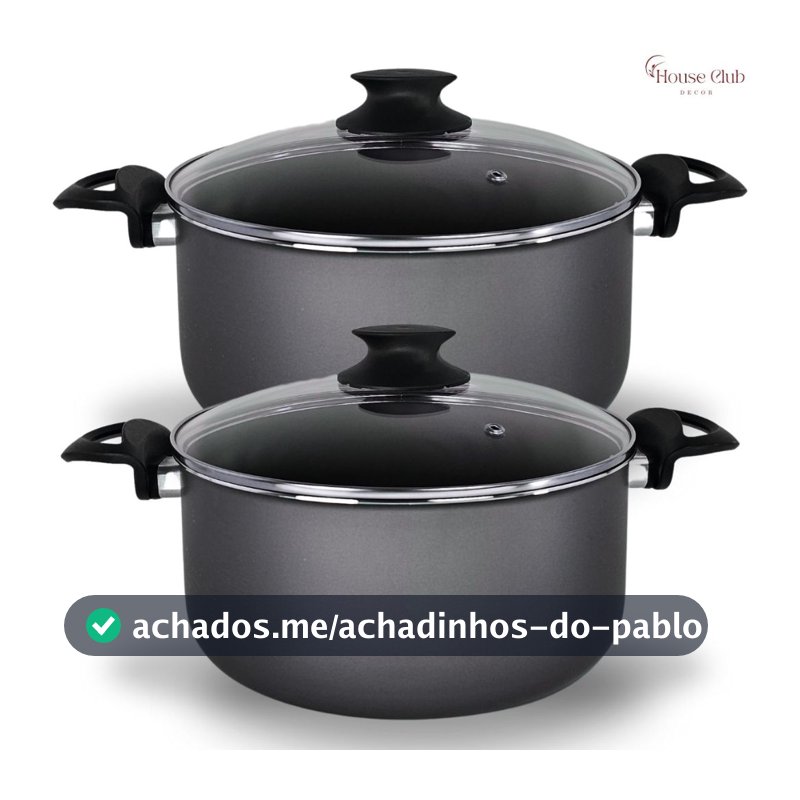 Kit Panelas Caçarolas Plus 02 Peças TAMANHO GRANDE 22 e 24 Antiaderente Com 5 Camadas de Teflon Cor Grafite Preto