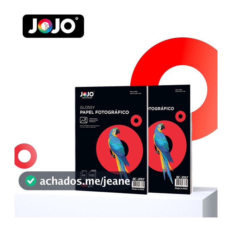 Papel fotográfico GLOSSY (Brilhante) 180g/m² A4 100 FOLHAS p/ impressoras à jato JOJO PHOTO PAPER