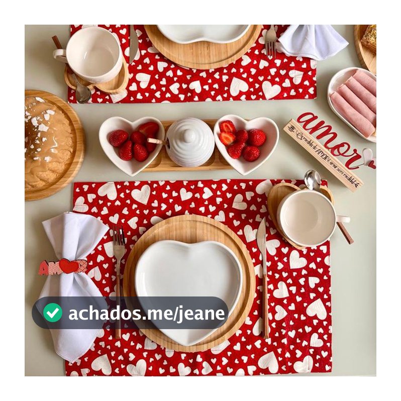 Kit Jogo Americano Completo 2 Lugares Mesa Posta Jantar Romântico de Dia dos Namorados