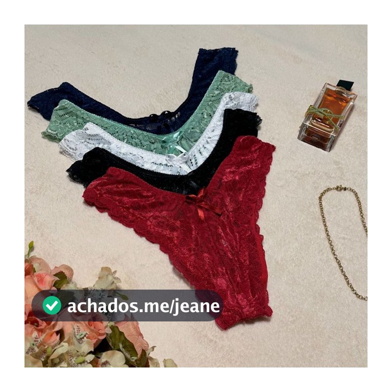 Kit 5 Calcinha Tanga Renda Conforto Lingerie Feminina Sensual Elástico