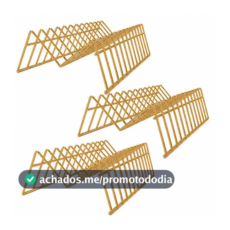 3 Organizador de Armário Suporte Prato Vertical Dourado ARM