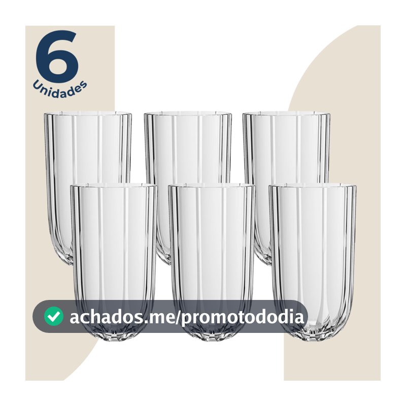 Jogo de 6 Copos Altos Canelado Refinatto em Vidro 400ml