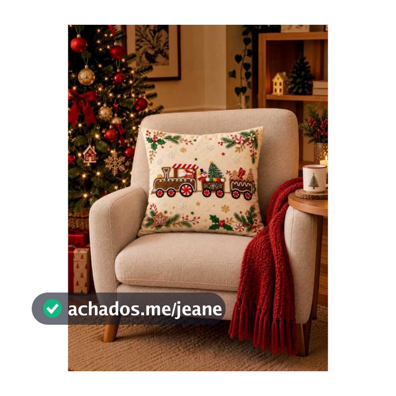 Capa De Almofada Decorativa Estampada Natalina 45cm x 45cm Com Zíper Em Micropercal (100% Poliester)