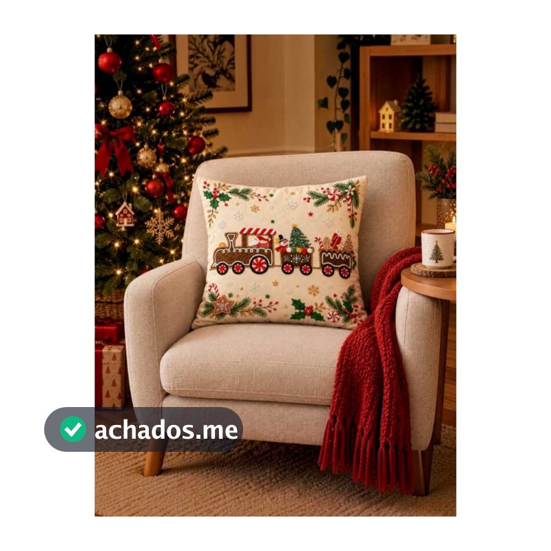Capa De Almofada Decorativa Estampada Natalina 45cm x 45cm Com Zíper Em Micropercal (100% Poliester)