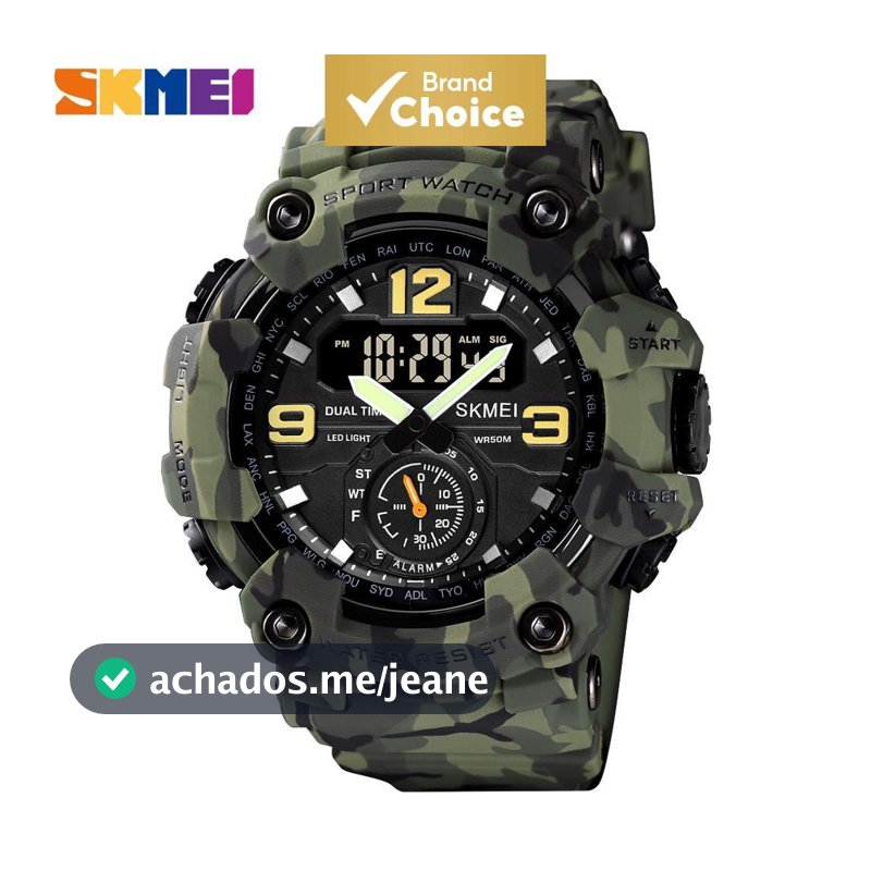 SKMEI 1637 Relógio Digital Militar, Design Vintage à Prova d'Água 50m, Pulseira PU para Esportes e Casual