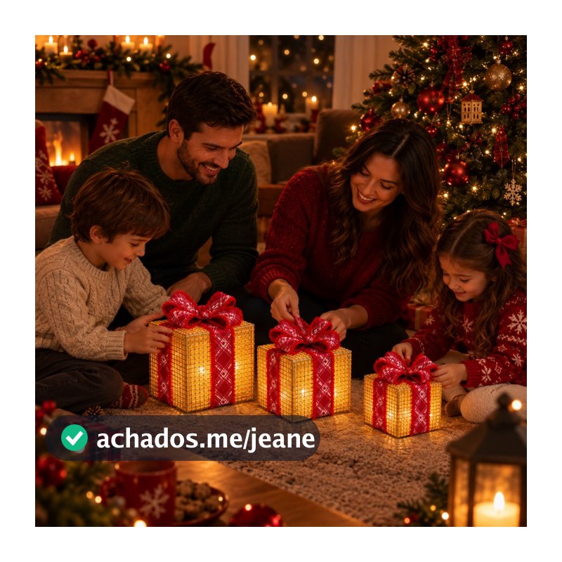 Kit 3 Caixas Led Decoração Árvore Natal Laço Luxo Envio Imediato