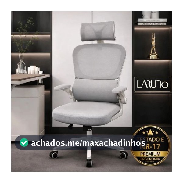 Cadeira de Escritório Ergonômica cinza Giratória com Apoio Lombar e Braços Ajustáveis - LARUNO