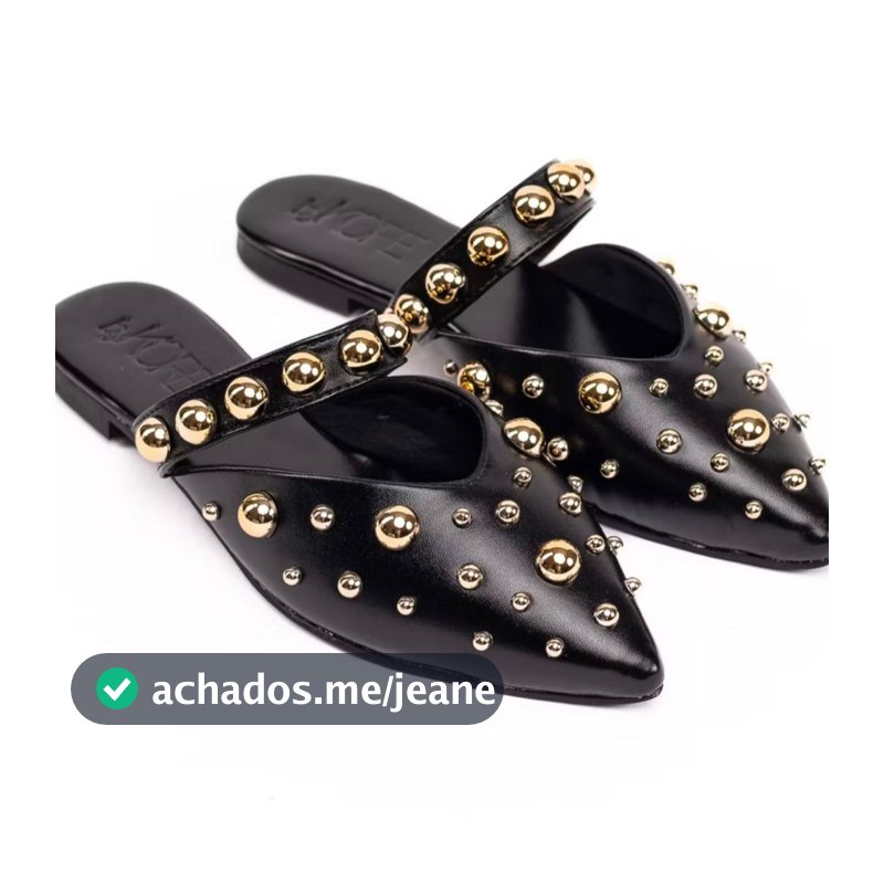 Mule Feminino Bico Fino com Tachas Douradas Conforto Premium Fashion
