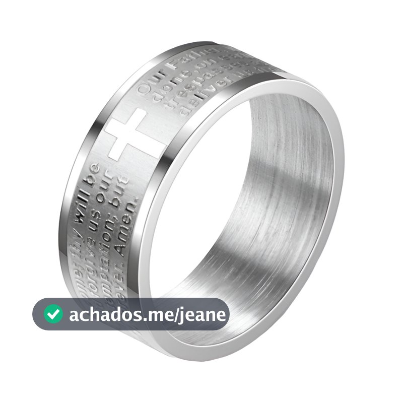Anel Pai Nosso Religioso Reto 8mm Prateado Aço Inoxidável Religião Avulso