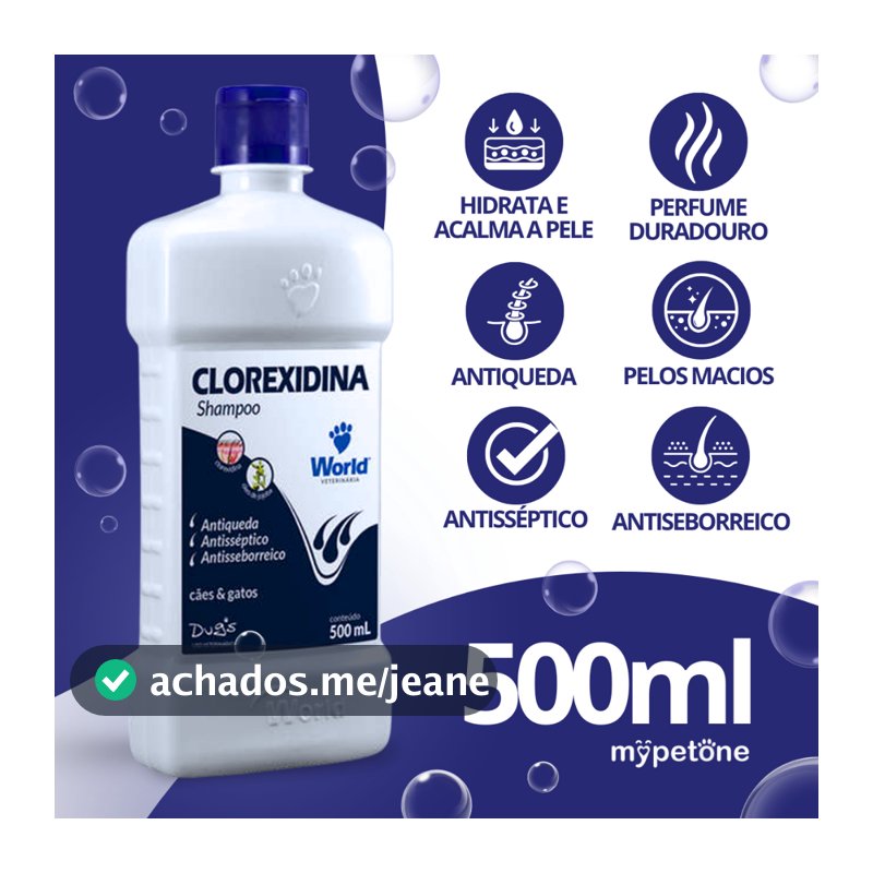 Clorexidina Dug's Shampoo World Veterinária para Cães & Gatos - 500 mL
