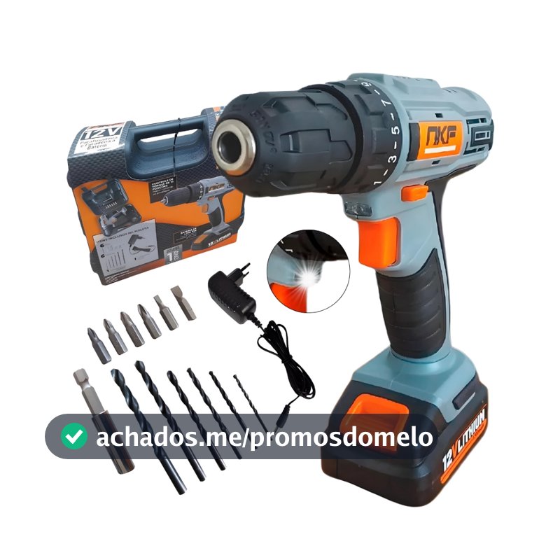 Parafusadeira Furadeira Sem Fio 12V Com Maleta Bateria Brocas e 13 Acessórios FP12X NKF