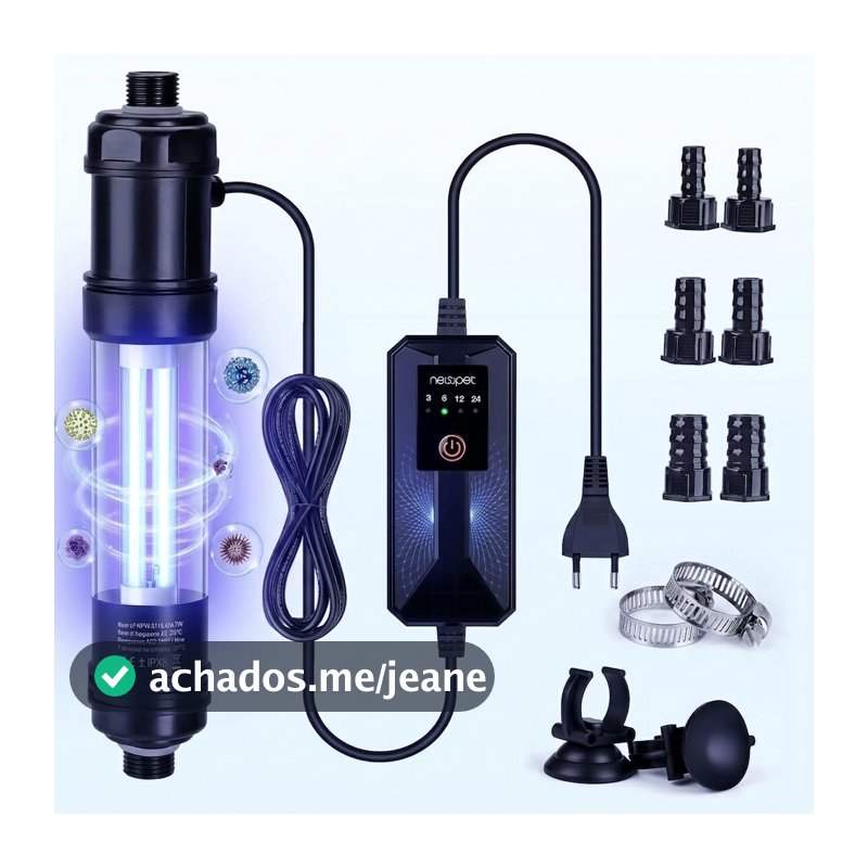 Filtro Esterilizador UV Aquário Newpet com Timer Escudo 360 Combate Água Verde Crystal 10-500L