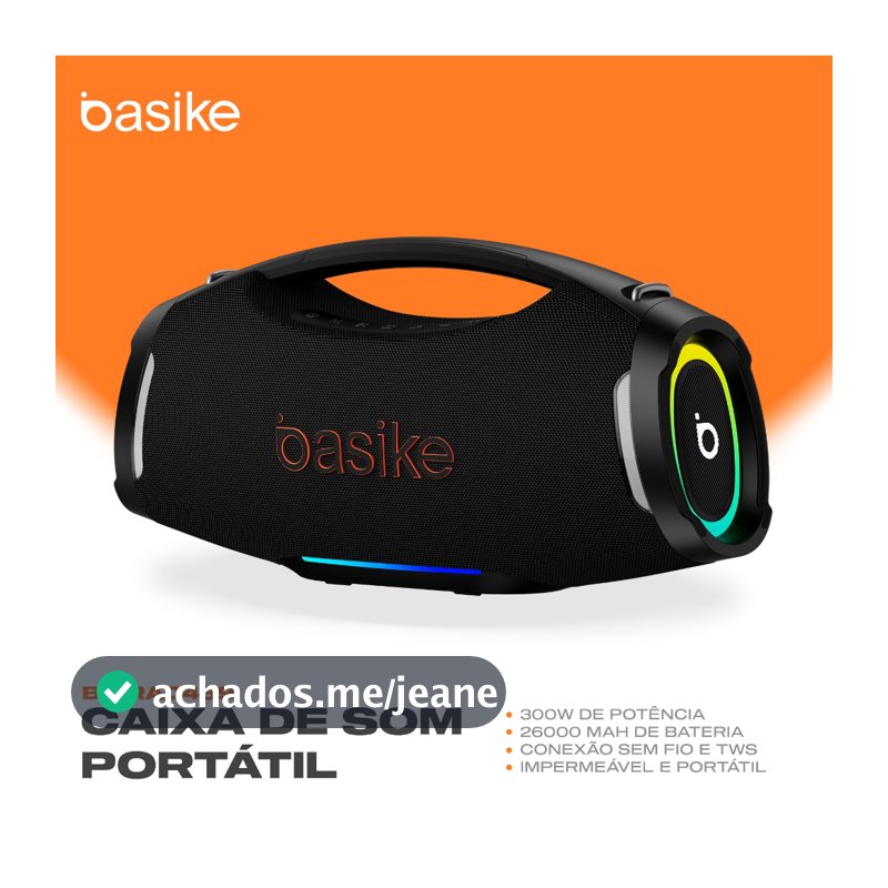 Caixa de Som Bluetooth Basike 300W Boombox 26000mAh IPX6 À Prova D'água RGB TWS Som Grave Forte