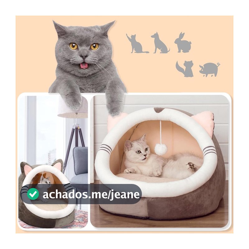 Cama Cabana Pet Formato de Gato Toca com Bolinha Interativa