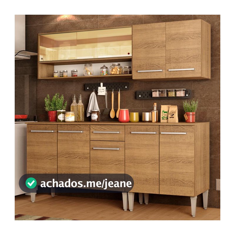Cozinha Completa Madesa Emilly Dance com Balcão e Armário Vidro Reflex - Rustic