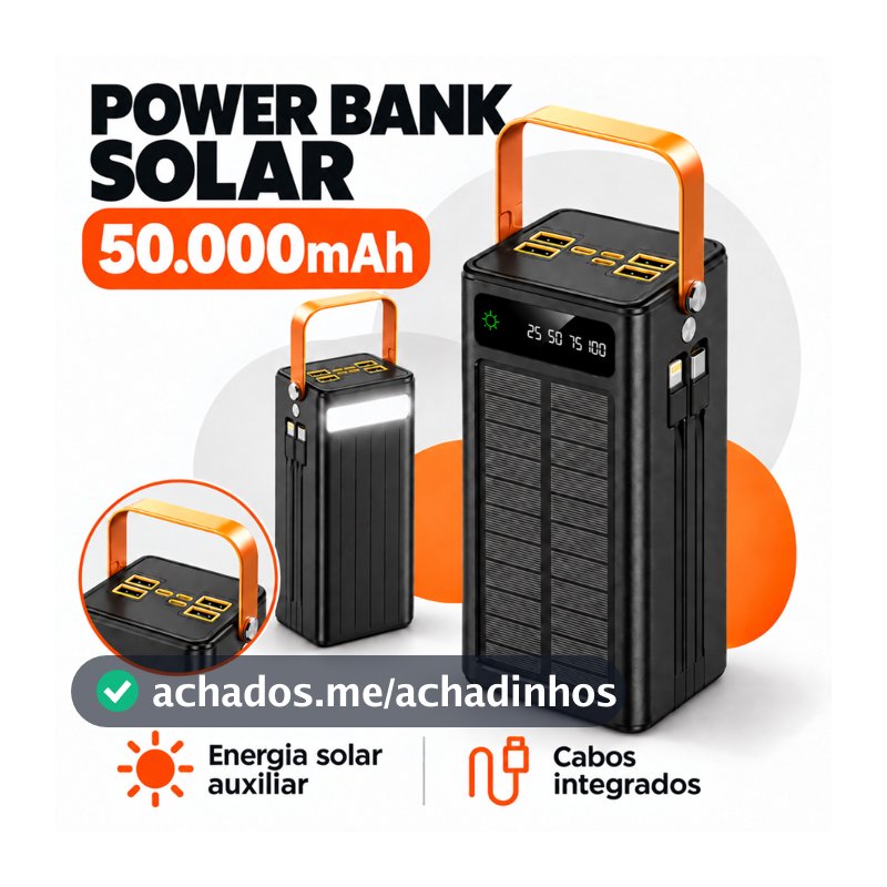 Carregador Solar Portátil 30000/50000mah Turbo Rápido Power Bank Grande Tela Digital