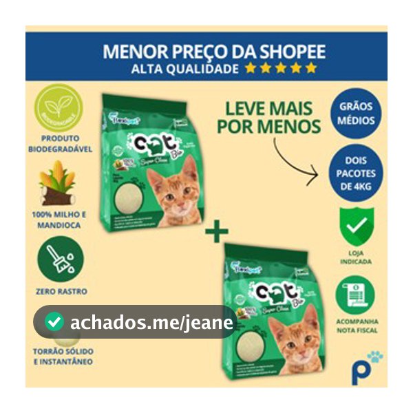 Areia Higiênica Biodegradável Catbio 8 Kg (2 pacotes 4kg) - Super Clean - Grãos Médios - novo