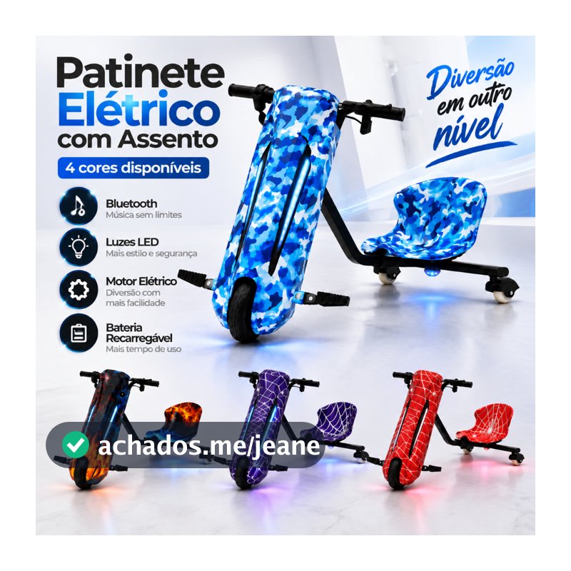 Triciclo Elétrico Drift 8 Polegadas e 6,5 Polegadas Infantil Motor 350W Patinete Radical Bluetooth e Farol LED Divertido
