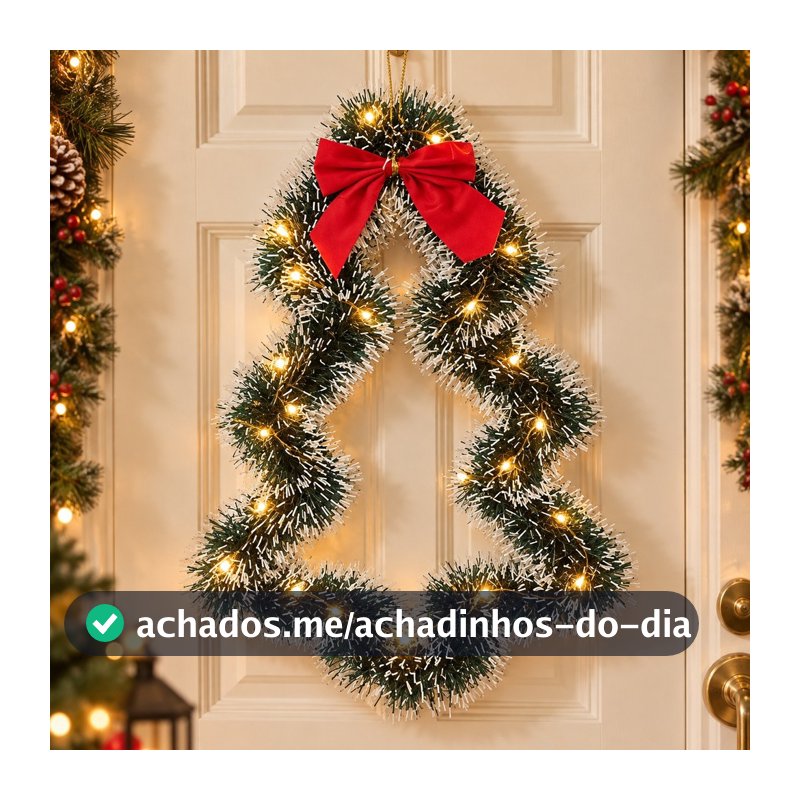 Enfeite de Porta Guirlanda Árvore de Natal Verde e Nevada Decoração Natalina
