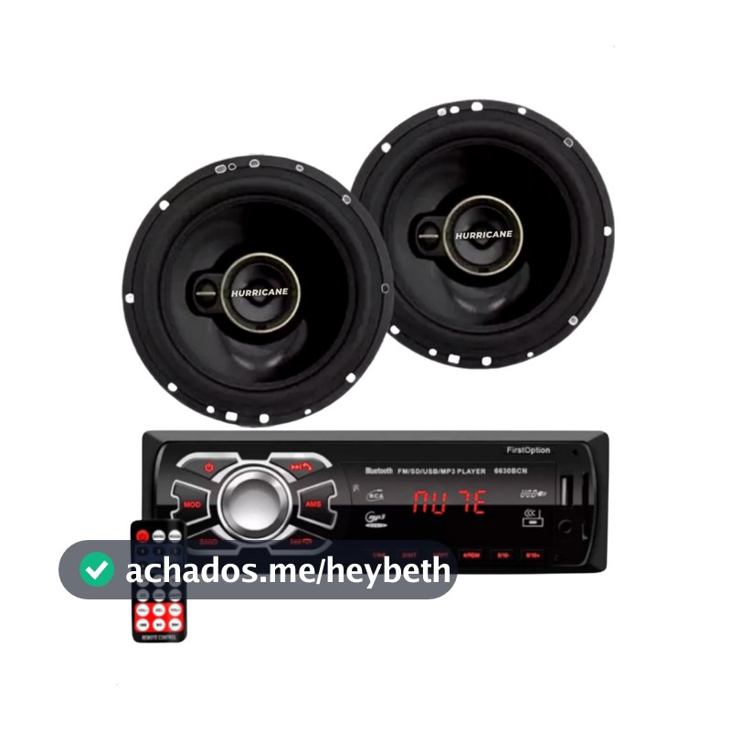 Kit Alto Falante Aurum Hurricane + Som Automotivo Bluetooth Radio FM USB MP3 SD AUX Carro 120 Watts