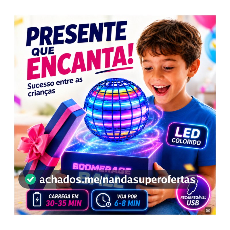 Bola Voadora LED Boomerang Brinquedo Interativo Infantil Mini Drone Spinner Recarregável Presente