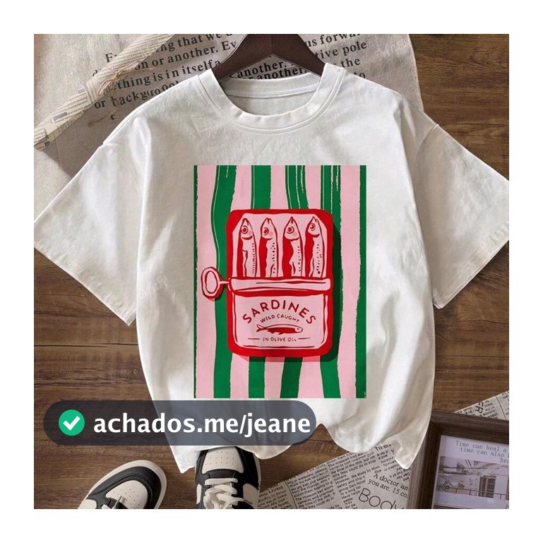 Blusa Básica Feminina Lata Sardinha T-Shirt Gola Redonda 100% Algodão Tendência