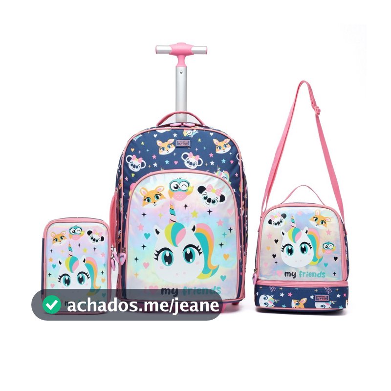 Guelph Kit Mochila infantil rosa 3 em 1 com bolsa para o almoço e bolsa para material escolar incluídas ideal para menin