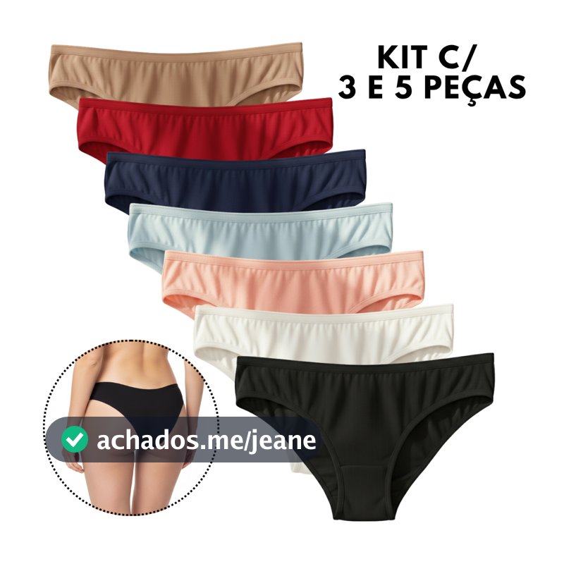 Kit 3 ou 5 Calcinhas 100% Algodão Femininas Básica Confortável Lisa Antialérgica Lingerie Mulher