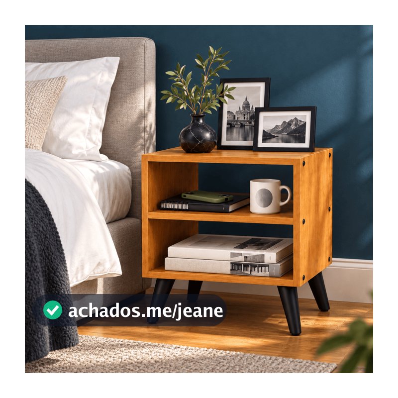 Mesa de Cabeceira Criado Mudo 2 Nichos Pés Retrô Compacta Moderna Mesa Lateral para Quarto Casal Solteiro Decoração