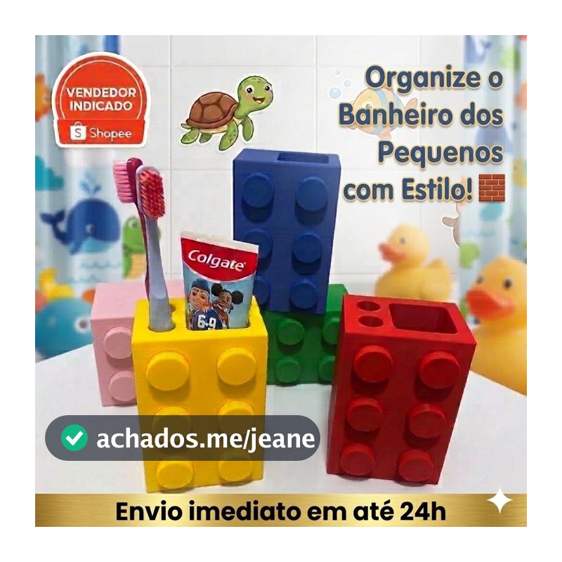 Porta Escova Infantil de Dente e Pasta Estilo Lego Bloco de Montar Organizador de Banheiro Criativo Menino e Menina
